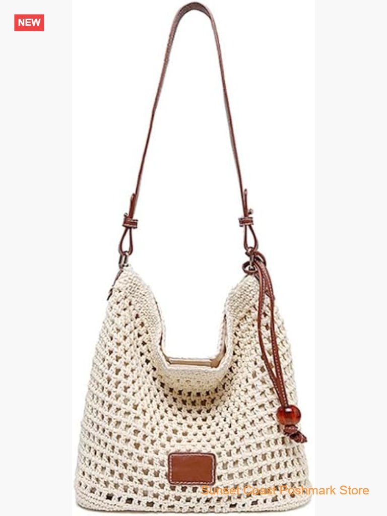 Small Cotton Crochet Shoulder Bag Handwoven Knitted Beach Vacation Purse With